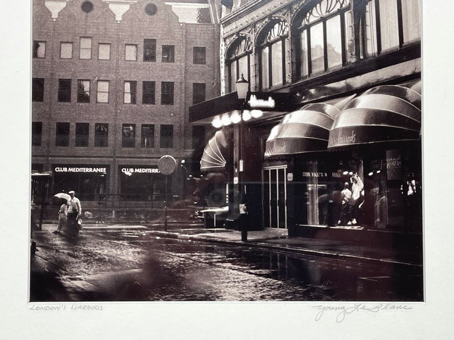 Signed B&W Photograph Titled “London’s Harrods” By Young Le Blanc Frame Measures 14 X 16 [Photo 7]