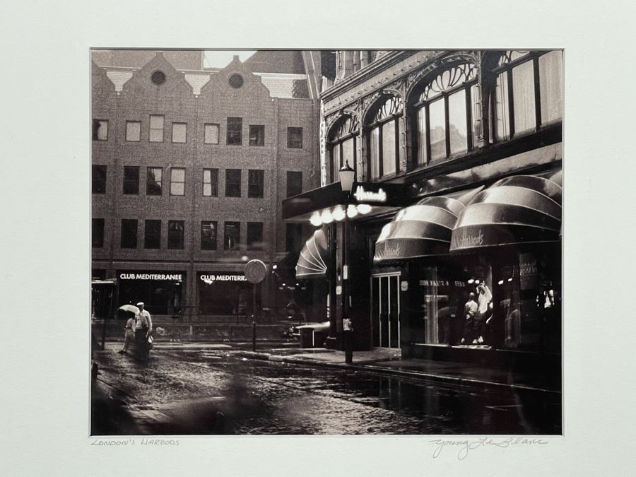 Signed B&W Photograph Titled “London’s Harrods” By Young Le Blanc Frame Measures 14 X 16 [Photo 1]