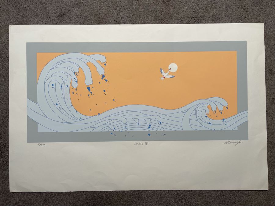 Limited Edition David Lavington (1951-1995) Serigraph Hand Signed Titled “Wave III” 39.5W  X 25.5H Retails $1,000 [Photo 2]
