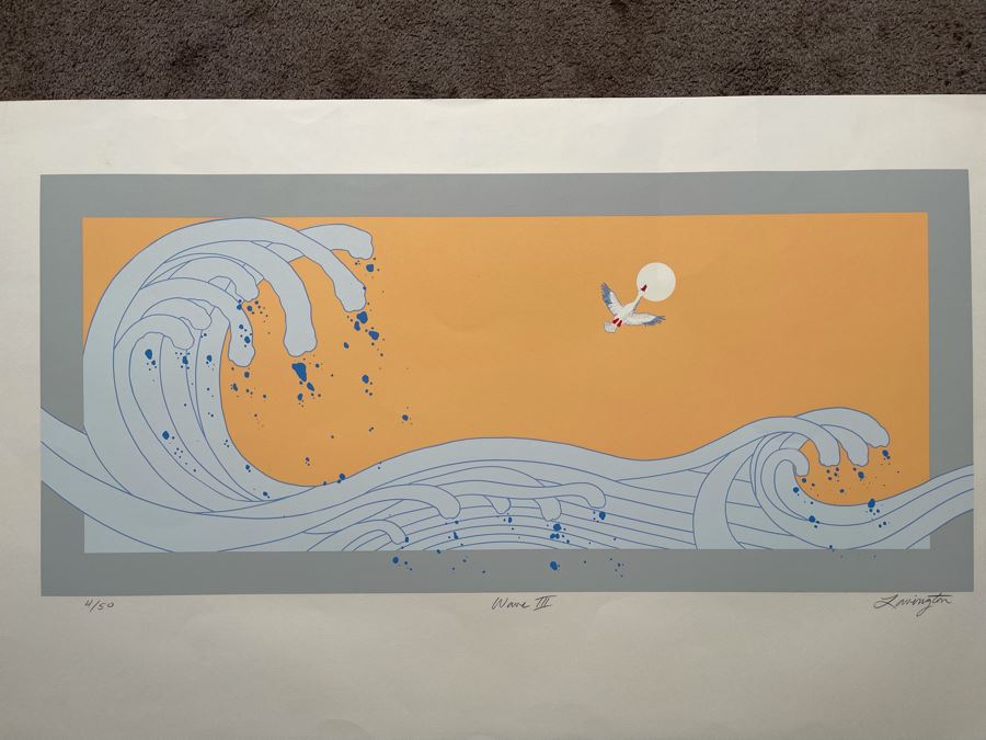 Limited Edition David Lavington (1951-1995) Serigraph Hand Signed Titled “Wave III” 39.5W  X 25.5H Retails $1,000 [Photo 4]
