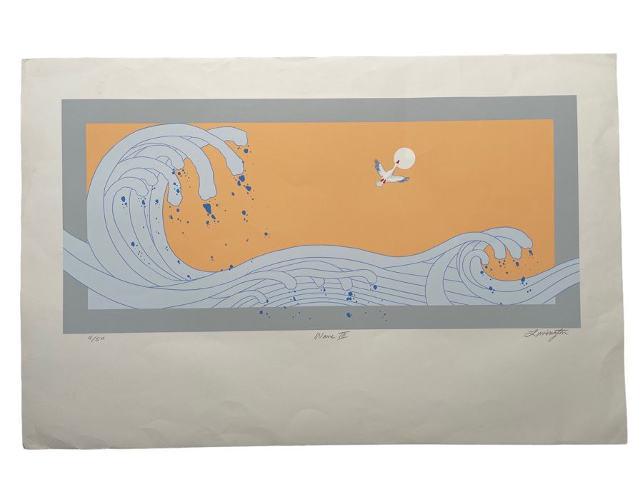 Limited Edition David Lavington (1951-1995) Serigraph Hand Signed Titled “Wave III” 39.5W  X 25.5H Retails $1,000