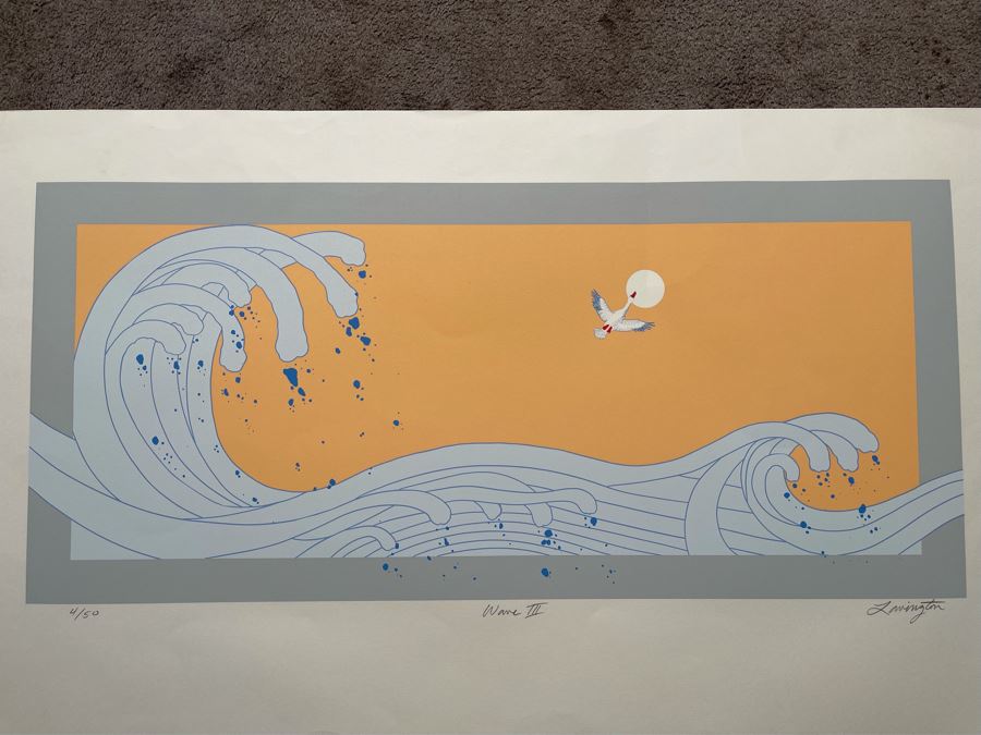 Limited Edition David Lavington (1951-1995) Serigraph Hand Signed Titled “Wave III” 39.5W  X 25.5H Retails $1,000 [Photo 3]