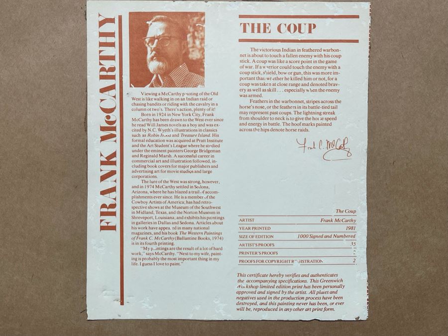 1977 Frank McCarthy Limited Edition Print Titled “The Coup” Framed 21 X 16 [Photo 12]