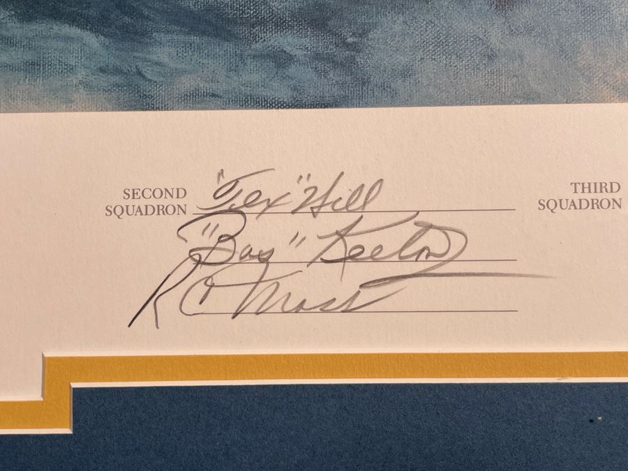 William S. Phillips Limited Edition Framed Lithograph Titled 'Next Time Get 'Em All' 1941 P-49Bs Dive To Attack Japanese Bombers Signed By Willam S. Phillips And Ten Flying Tigers Incl Robert H. Neale, Charles R. Bond, John R. Rossi 23 X 32 - See Photos [Photo 13]