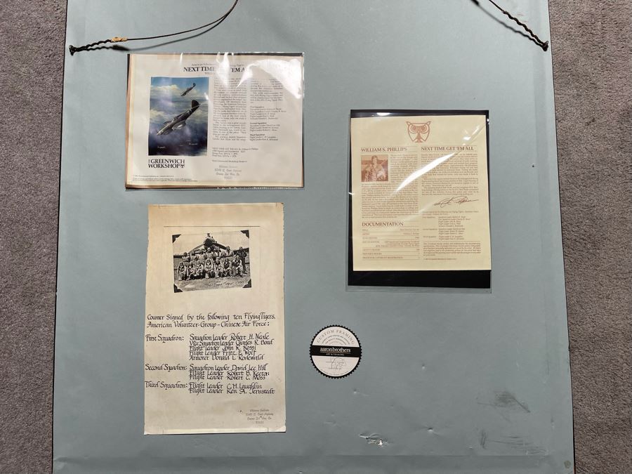 William S. Phillips Limited Edition Framed Lithograph Titled 'Next Time Get 'Em All' 1941 P-49Bs Dive To Attack Japanese Bombers Signed By Willam S. Phillips And Ten Flying Tigers Incl Robert H. Neale, Charles R. Bond, John R. Rossi 23 X 32 - See Photos [Photo 15]