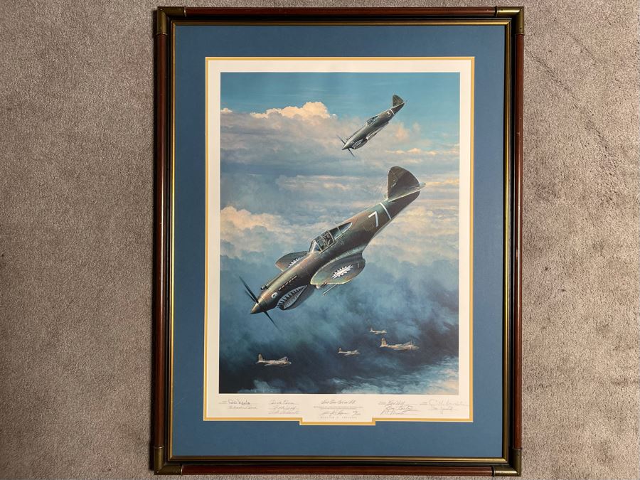 William S. Phillips Limited Edition Framed Lithograph Titled 'Next Time Get 'Em All' 1941 P-49Bs Dive To Attack Japanese Bombers Signed By Willam S. Phillips And Ten Flying Tigers Incl Robert H. Neale, Charles R. Bond, John R. Rossi 23 X 32 - See Photos [Photo 2]