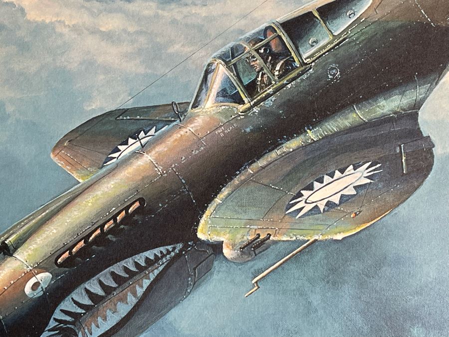 William S. Phillips Limited Edition Framed Lithograph Titled 'Next Time Get 'Em All' 1941 P-49Bs Dive To Attack Japanese Bombers Signed By Willam S. Phillips And Ten Flying Tigers Incl Robert H. Neale, Charles R. Bond, John R. Rossi 23 X 32 - See Photos [Photo 8]