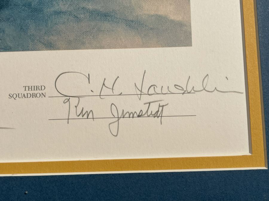 William S. Phillips Limited Edition Framed Lithograph Titled 'Next Time Get 'Em All' 1941 P-49Bs Dive To Attack Japanese Bombers Signed By Willam S. Phillips And Ten Flying Tigers Incl Robert H. Neale, Charles R. Bond, John R. Rossi 23 X 32 - See Photos [Photo 14]