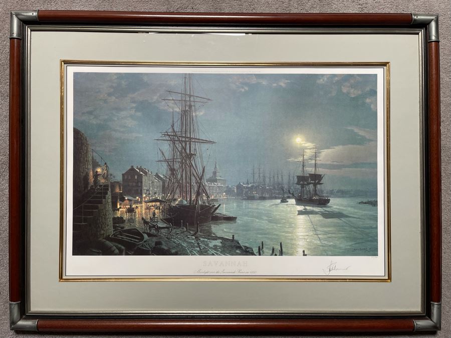 John Stobart Limited Edition Print Titled “Savannah - Moonlight Over The Savannah River In 1850” Signed By Artist 33 X 22 [Photo 2]
