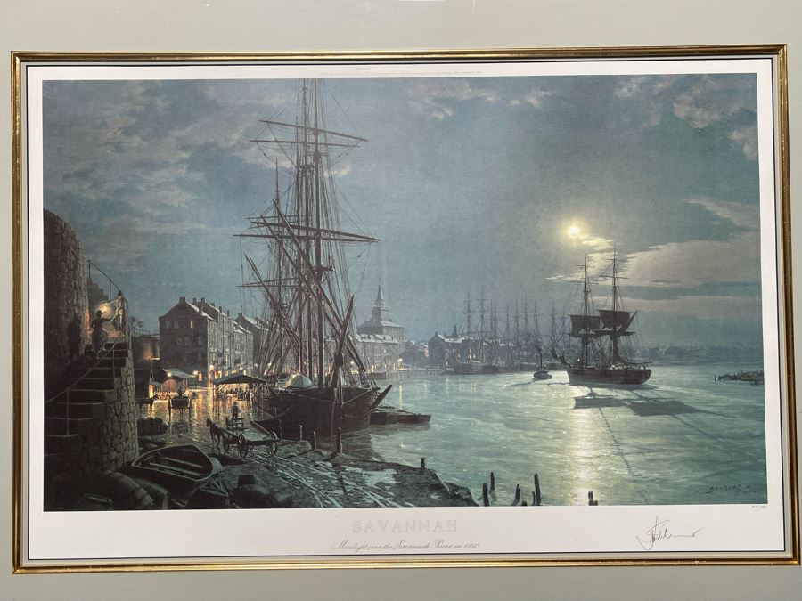 John Stobart Limited Edition Print Titled “Savannah - Moonlight Over The Savannah River In 1850” Signed By Artist 33 X 22 [Photo 4]