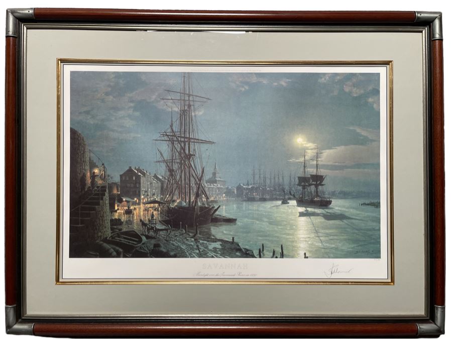 John Stobart Limited Edition Print Titled “Savannah - Moonlight Over The Savannah River In 1850” Signed By Artist 33 X 22