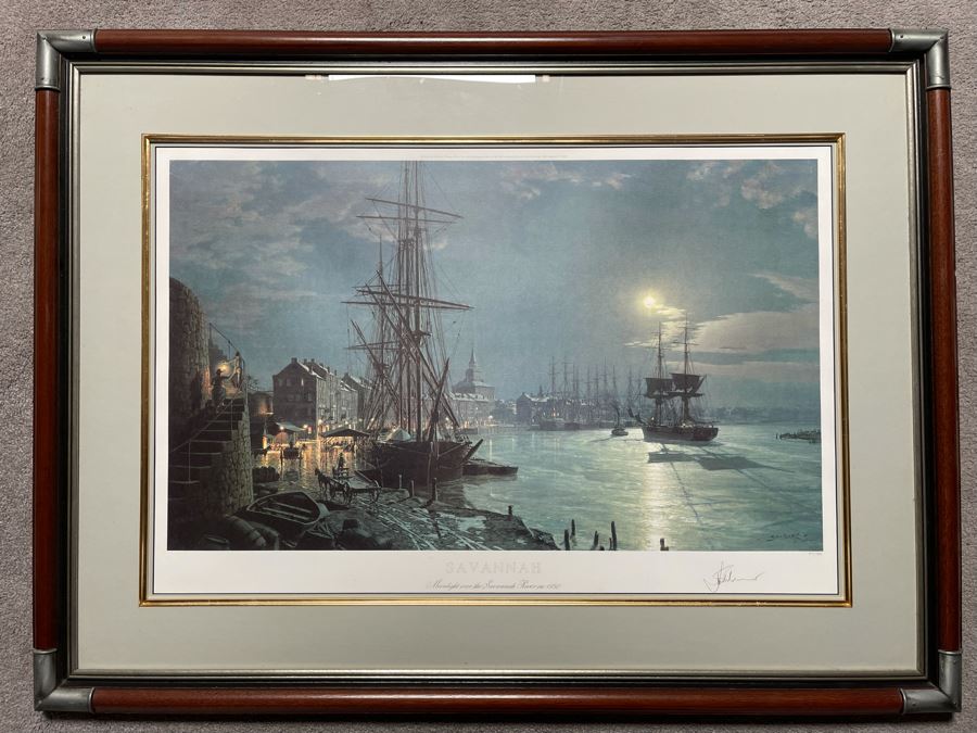 John Stobart Limited Edition Print Titled “Savannah - Moonlight Over The Savannah River In 1850” Signed By Artist 33 X 22 [Photo 3]