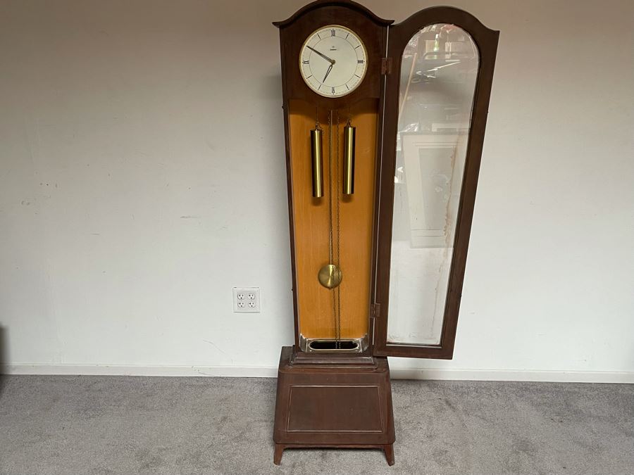 Mid-Century German Junghans Grandmother Clock Stained Oak 18W X 9.5D X 64H [Photo 7]