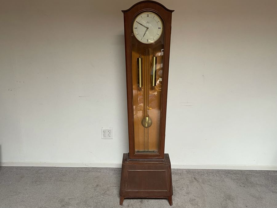 Mid-Century German Junghans Grandmother Clock Stained Oak 18W X 9.5D X 64H [Photo 3]