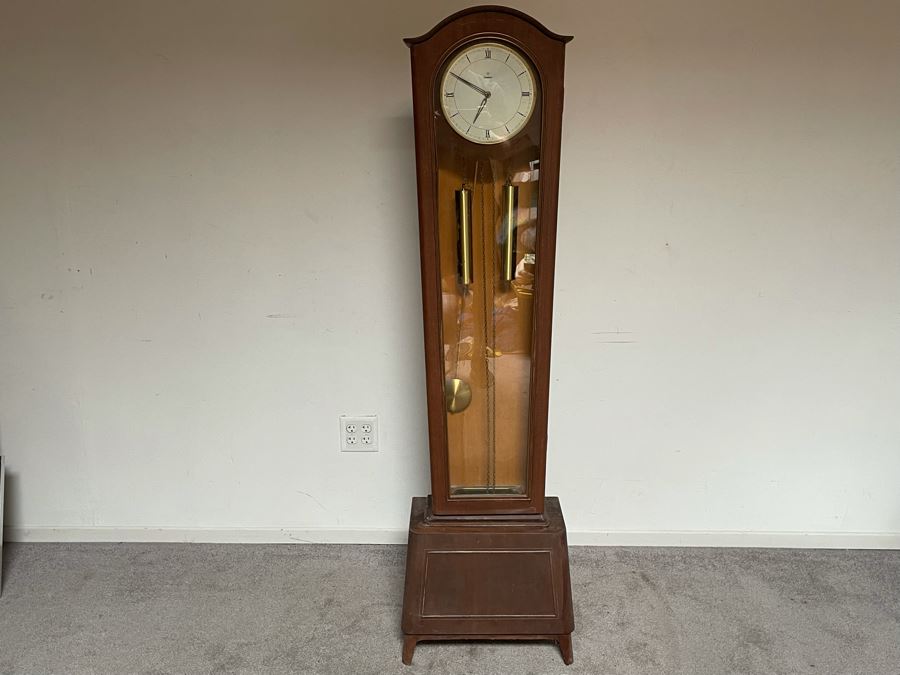 Mid-Century German Junghans Grandmother Clock Stained Oak 18W X 9.5D X 64H [Photo 5]