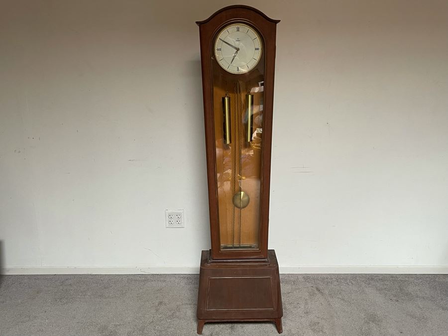 Mid-Century German Junghans Grandmother Clock Stained Oak 18W X 9.5D X 64H [Photo 4]