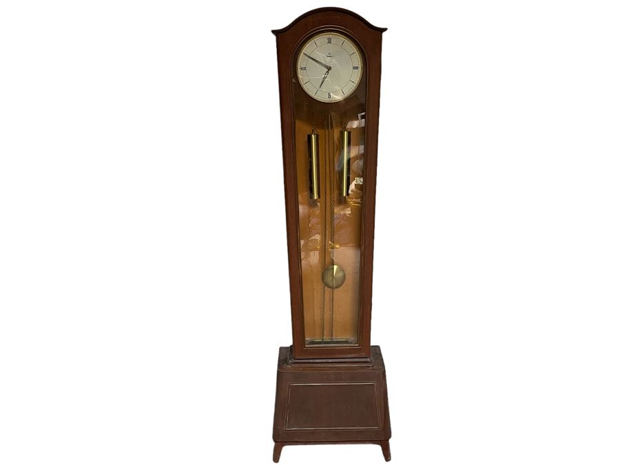 Mid-Century German Junghans Grandmother Clock Stained Oak 18W X 9.5D X 64H [Photo 2]