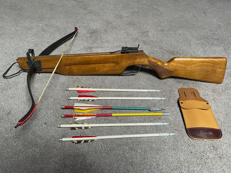 Vintage Wood And Metal Crossbow With Arrows [Photo 4]