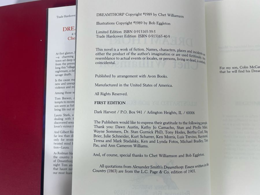 Signed Limited Edition Hardcover Book With Slipcover Dreamthorp By Chet Williamson Signed By Chet Williamson And Bob Eggleton [Photo 9]