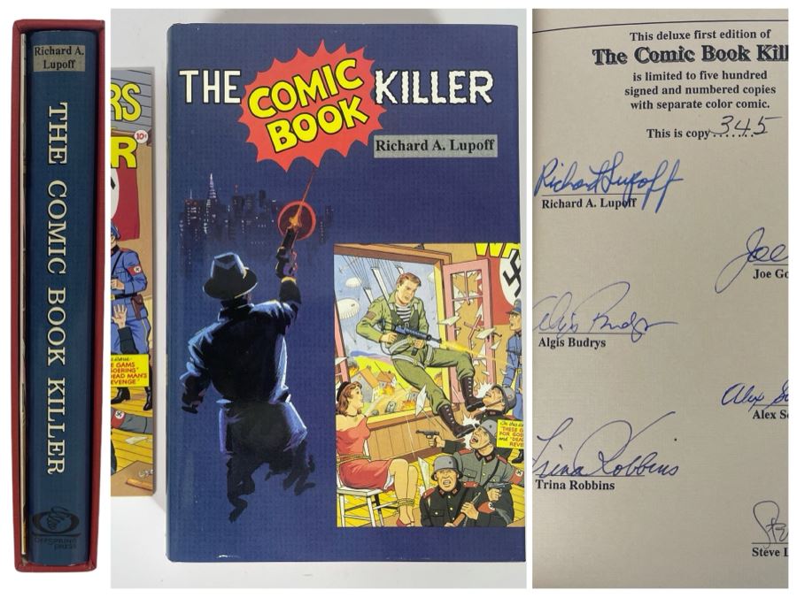 Signed Deluxe Limited First Edition Hardcover Book With Slipcover The Comic Book Killer Signed By Richard Lupoff, Joe Gores, Algis Budrys, Alex Schomburg, Trina Robbins, Steve Leialoha [Photo 1]