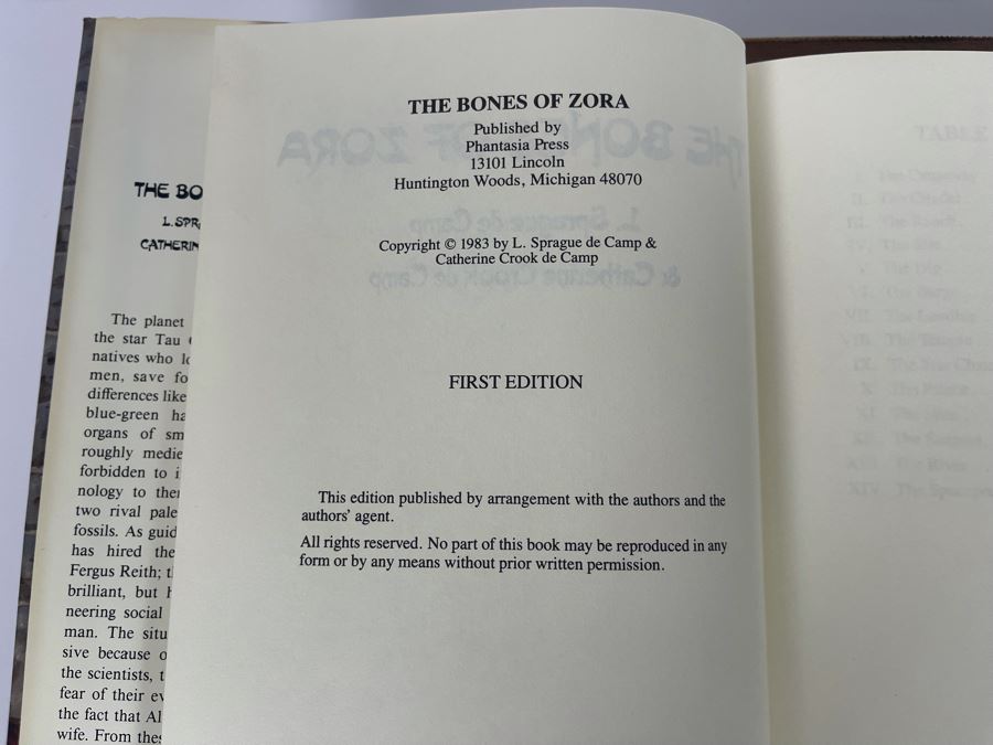 Signed Limited First Edition Hardcover Book With Slipcover The Bones Of Zora Signed By L. Sprague De Camp And Catherine Crook De Camp [Photo 9]