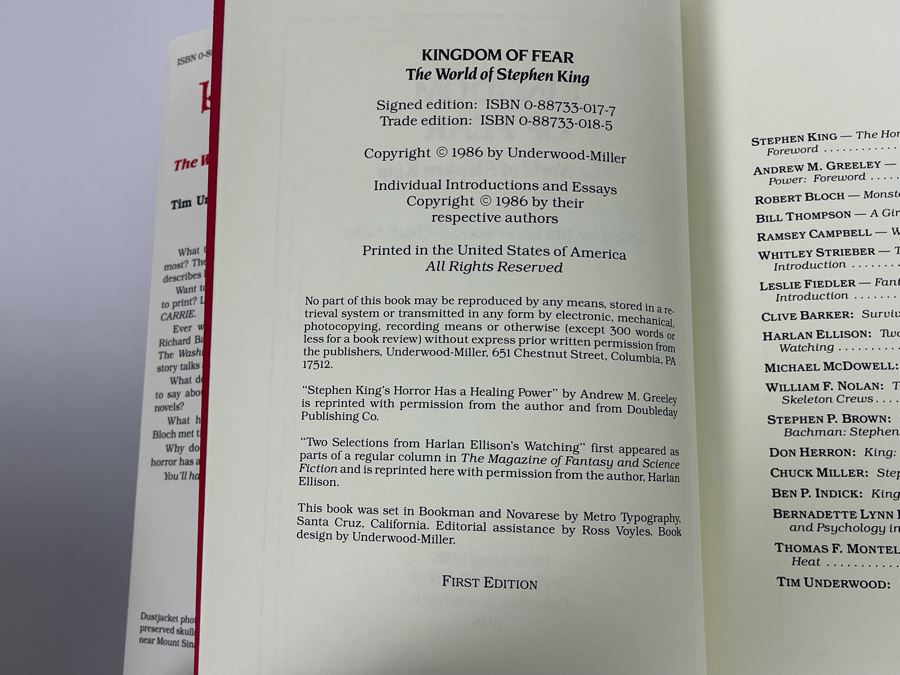 Signed Limited First Edition Hardcover Book With Slipcover Kingdom Of Fear - The World Of Stephen King Signed By 15 Authors [Photo 9]