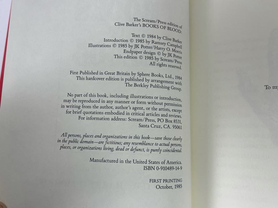 Signed Limited First Printing Hardcover Book With Slipcover Books Of Blood By Clive Barker [Photo 9]