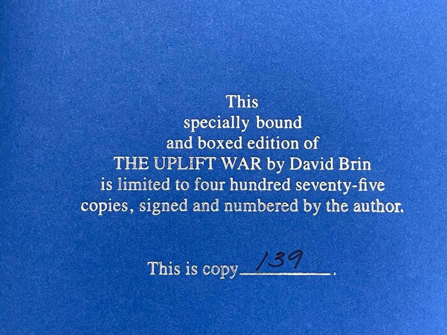 Signed Limited First Edition Hardcover Book With Slipcover The Uplift War By David Brin [Photo 12]