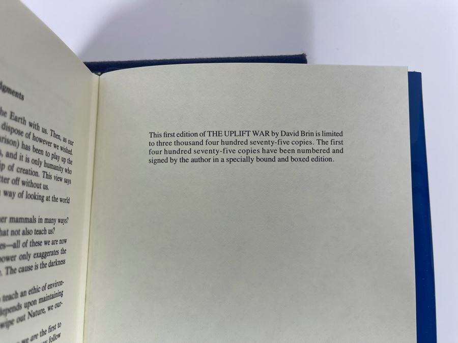 Signed Limited First Edition Hardcover Book With Slipcover The Uplift War By David Brin [Photo 10]