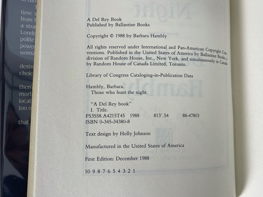Signed First Edition Hardcover Book Those Who Hunt The Night By Barbara Hambly [Photo 7]