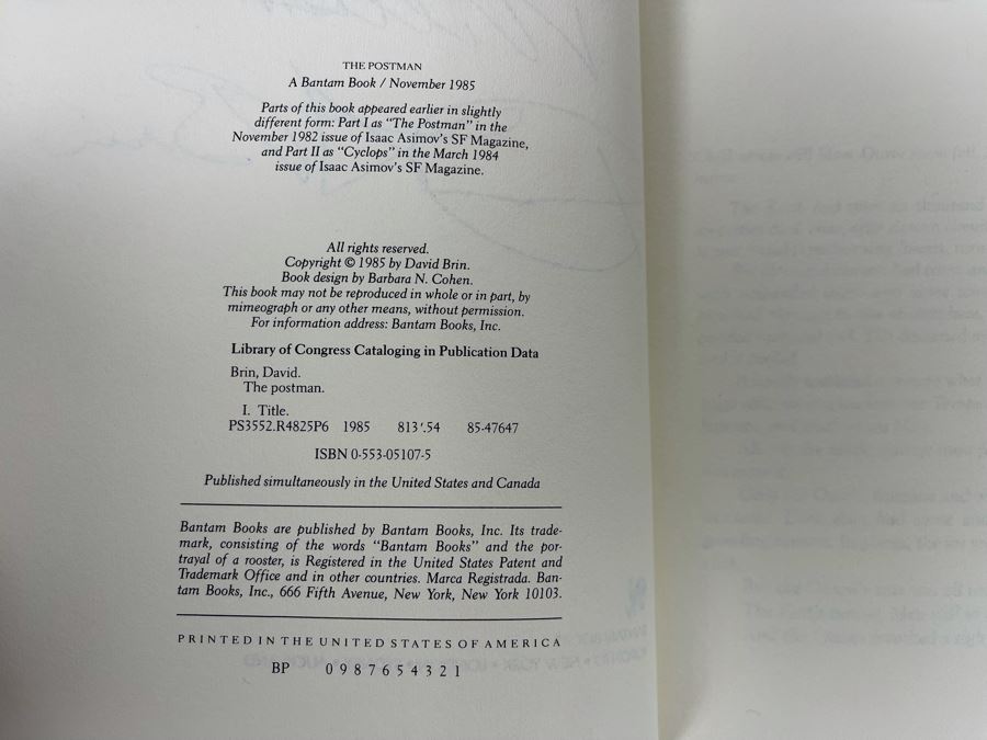 Signed First Edition Hardcover Book The Postman By David Brin [Photo 7]