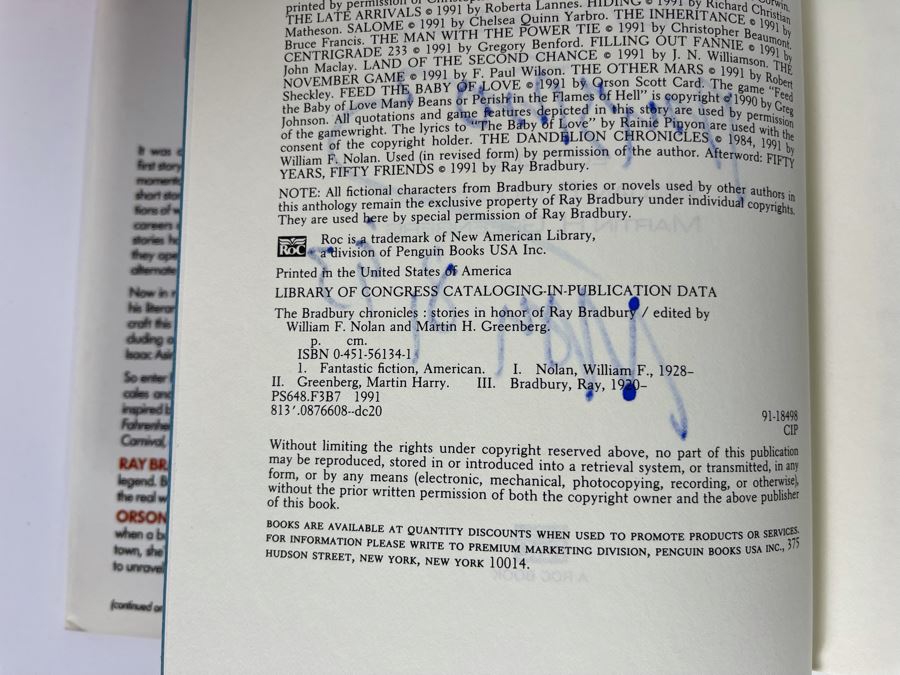 Signed First Printing Hardcover Book The Bradbury Chronicles: Stories In Honor Of Ray Bradbury Signed By Ray Bradbury [Photo 7]