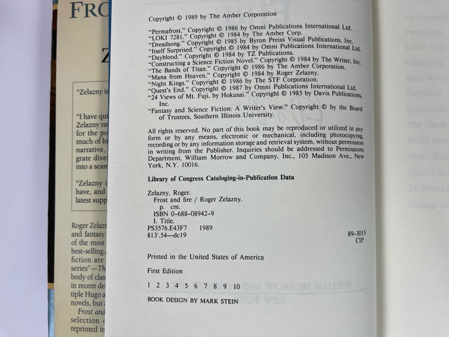 Signed First Edition Hardcover Book Frost And Fire By Roger Zelazny [Photo 6]