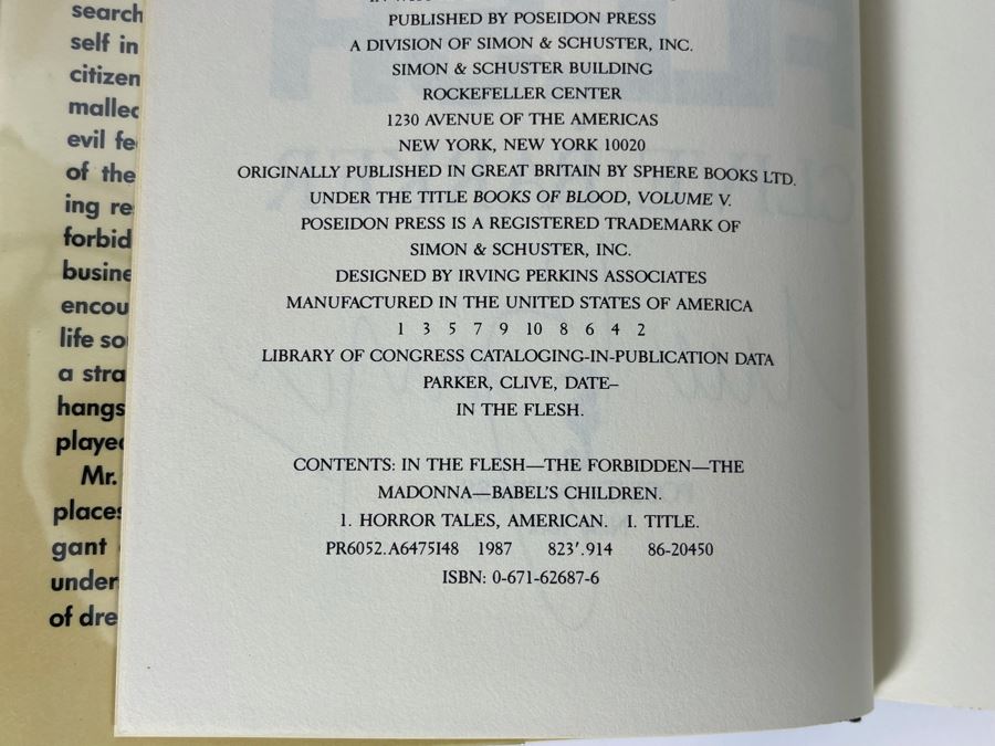 Signed First Edition Hardcover Book In The Flesh By Clive Barker [Photo 8]