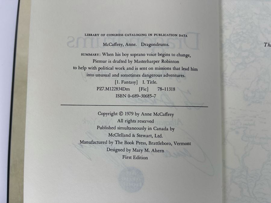 Signed First Edition Hardcover Book Dragondrums By Anne McCaffrey [Photo 7]