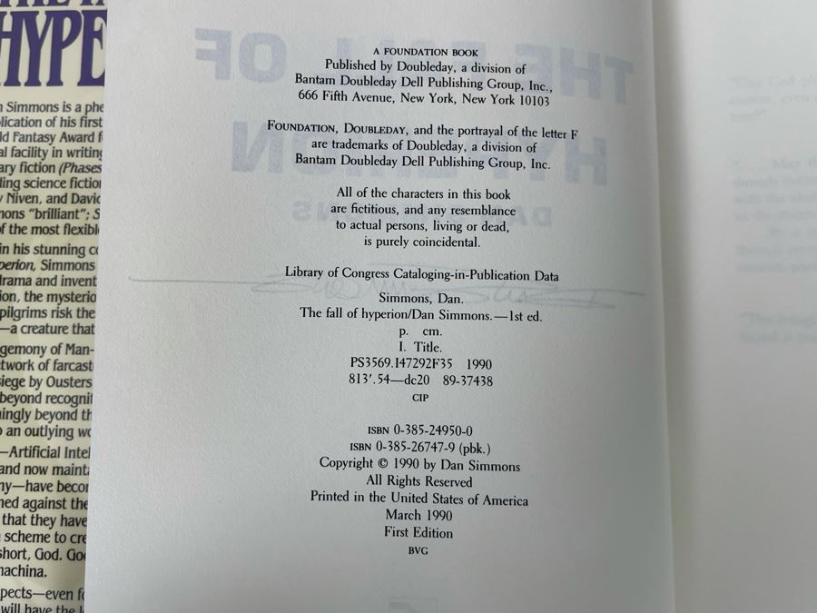 Signed First Edition Hardcover Book The Fall Of Hyperion By Dan Simmons [Photo 7]