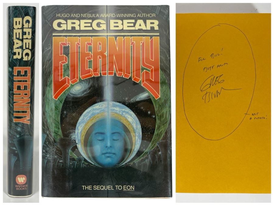 Signed First Printing Hardcover Book Eternity By Greg Bear Signed And Illustrated By Greg Bear [Photo 1]