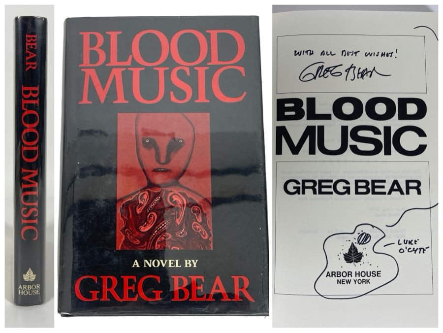 Signed First Edition Hardcover Book Blood Music By Greg Bear Signed And Illustrated By Greg Bear [Photo 1]