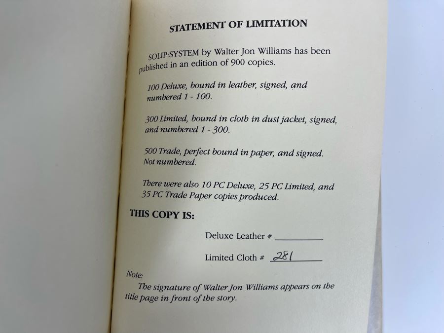 Signed Limited Edition Hardcover Book Solid: System By Walter Jon Williams [Photo 9]