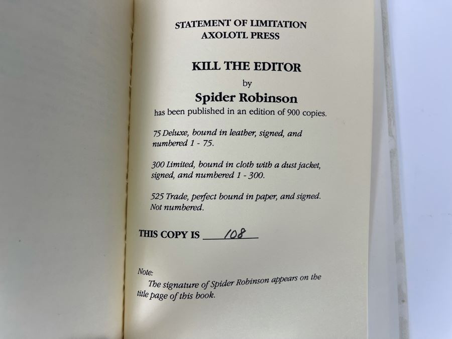 Signed Limited Edition Hardcover Book Kill The Editor By Spider Robinson [Photo 8]