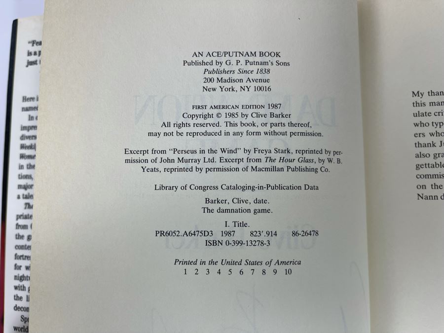 Signed First Edition Hardcover Book The Damnation Game By Clive Barker [Photo 7]