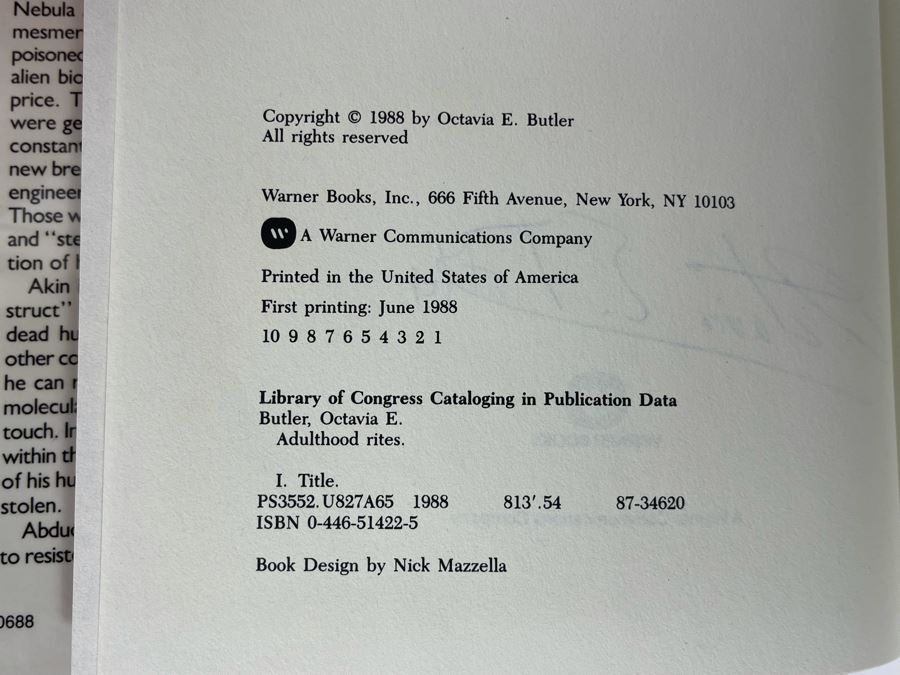 Signed First Printing Hardcover Book Adulthood Rites By Octavia E. Butler [Photo 7]