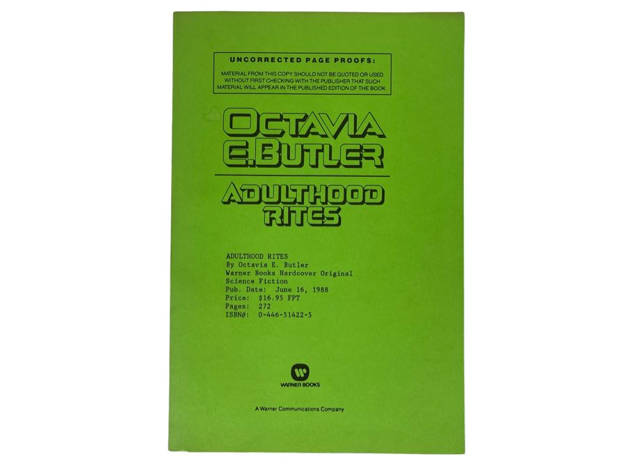 Signed First Printing Paperback Book Adulthood Rites - Uncorrected Page Proofs By Octavia E. Butler [Photo 2]