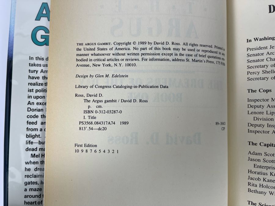 Signed First Edition Hardcover Book The Argus Gambit By David D. Ross [Photo 7]