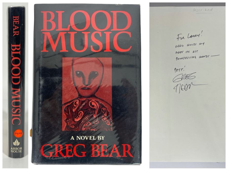 Signed First Edition Hardcover Book Blood Music By Greg Bear Signed And Illustrated
