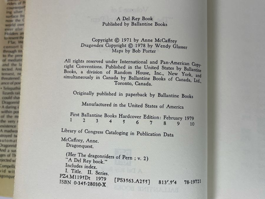 Signed First Edition Hardcover Book Dragonquest By Anne McCaffrey (Signed By Anne McCaffrey On Loose Bookplate) [Photo 8]