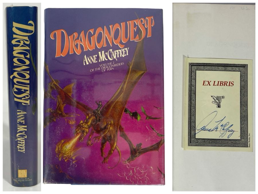Signed First Edition Hardcover Book Dragonquest By Anne McCaffrey (Signed By Anne McCaffrey On Loose Bookplate) [Photo 1]
