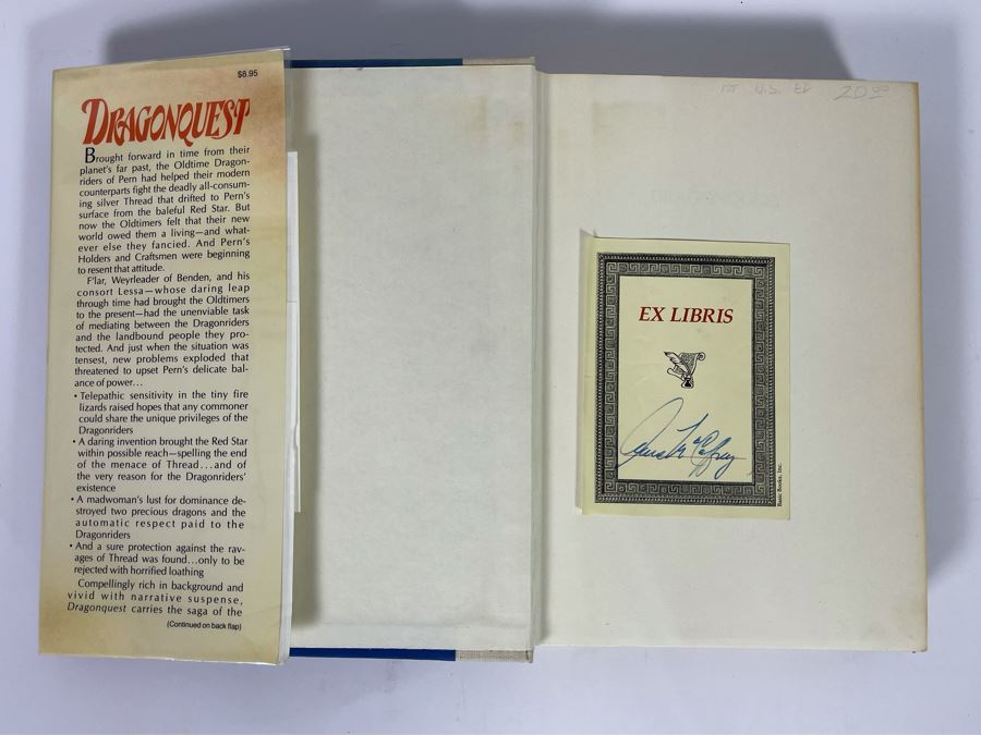 Signed First Edition Hardcover Book Dragonquest By Anne McCaffrey (Signed By Anne McCaffrey On Loose Bookplate) [Photo 5]