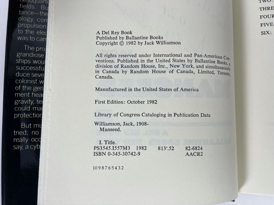 Signed First Edition Hardcover Book Manseed By Jack Williamson [Photo 7]