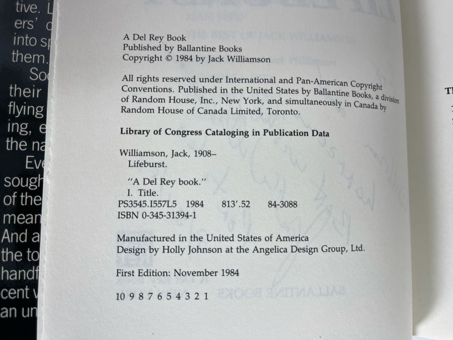 Signed First Edition Hardcover Book Lifeburst By Jack Williamson [Photo 8]